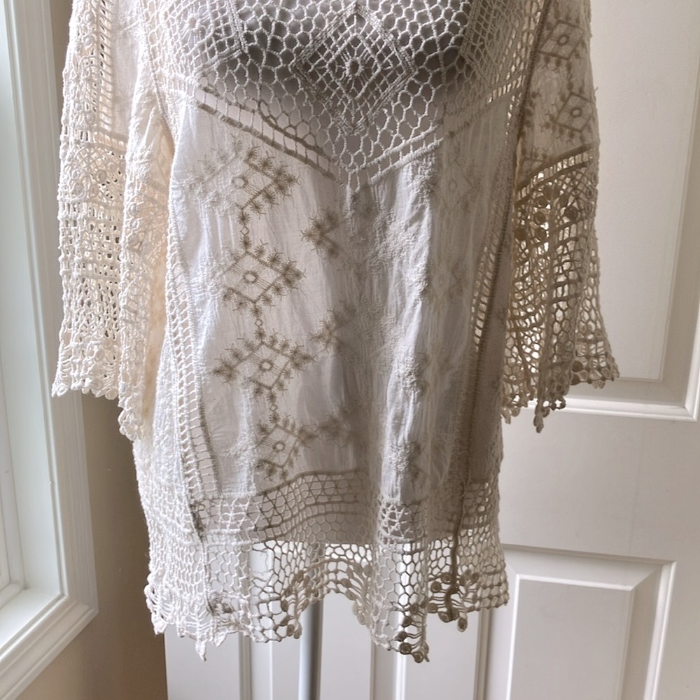 Democracy Crochet/Open Knit Relaxed Top Cream Size M - Picture 3 of 10